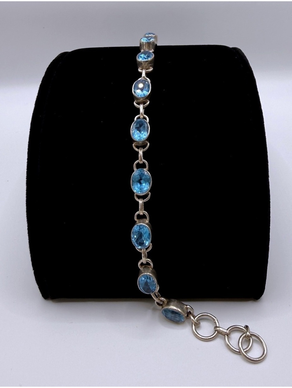 925 Silver Blue Topaz Oval Gemstone Bracelet